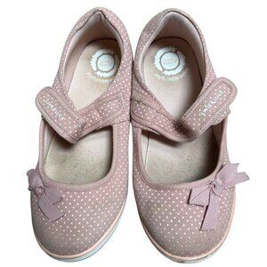Pink Polka Dot Mary Jane Girls Shoes By Livie & Luca With Bow Detail & Hook/Loop
